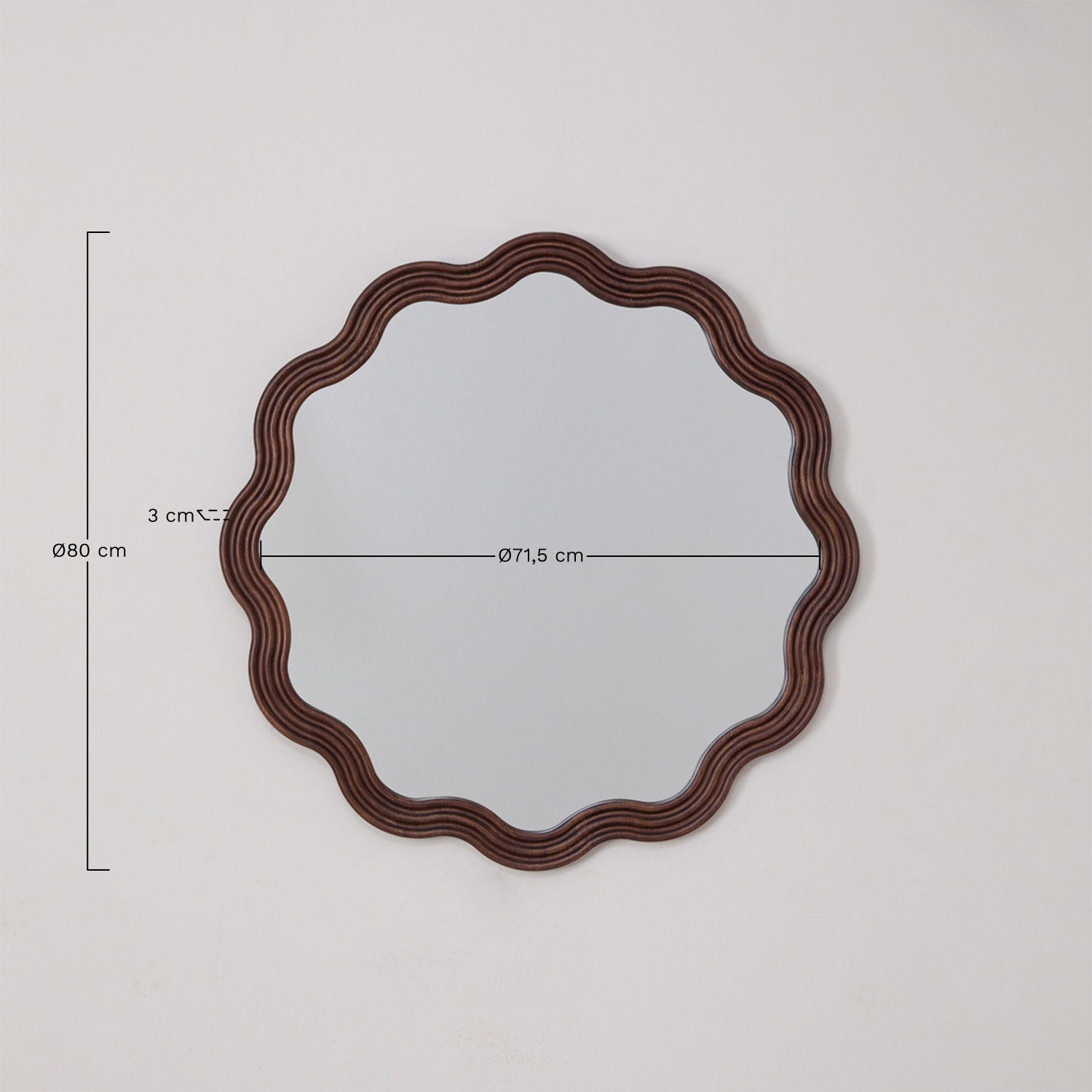 Round wall mirror in oak wood Ø80 cm Luesia, MEASURES