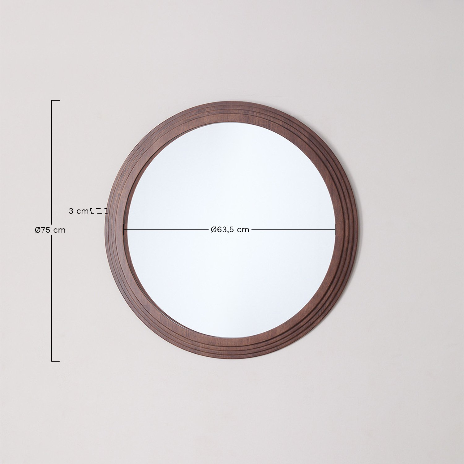 Round wall mirror in oak wood Ø75 cm Ozande, MEASURES
