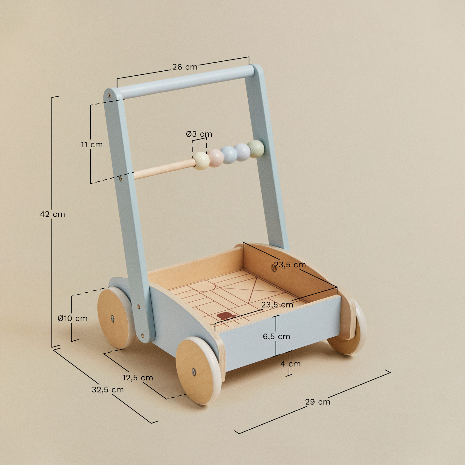 Soriento kids multi-activity wooden walker cart, MEASURES