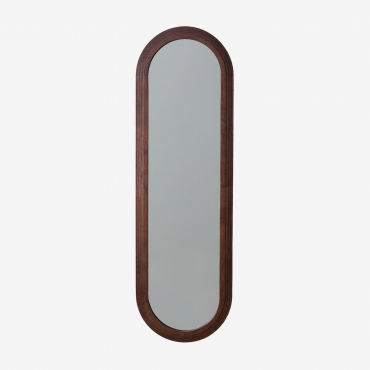 Oval Wall Mirror 50x165 Cm In Munar Oak Wood Dark Brown Wood - Sklum