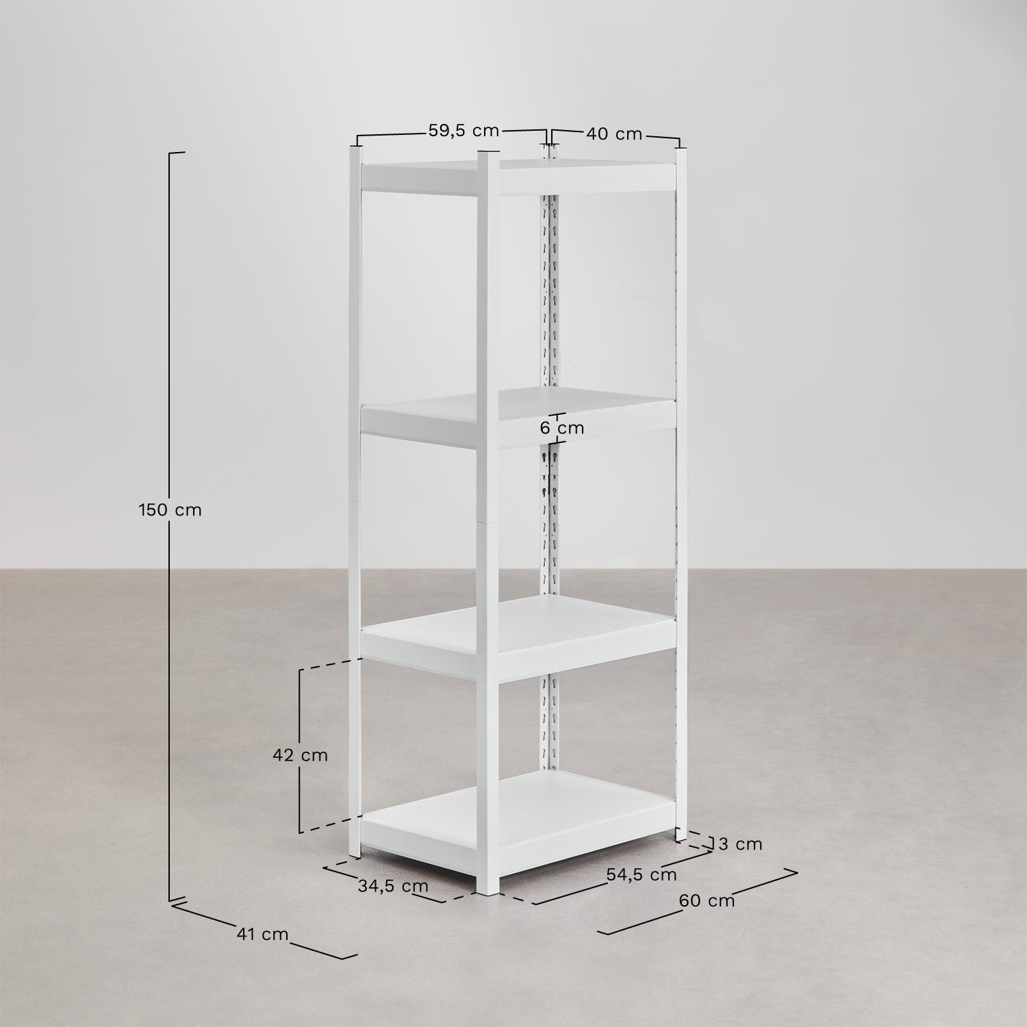 Shelving with 4 Shelves in Steel (150x60 cm) Crenzi, MEASURES