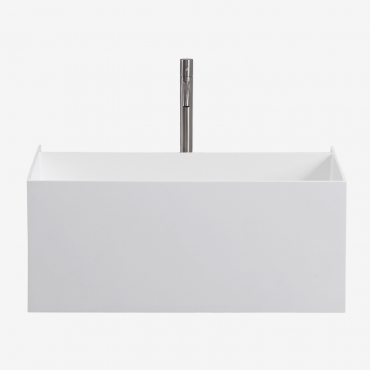 Bathroom Furniture Set In Resin With Integrated Washbasin And Led Light Nerine White & Mirrorless & Brass ↑30 Cm With Drain Valve - Sklum