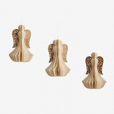 Pack Of 3 Ceriba Paper Christmas Ornaments Beige Cream - Sklum