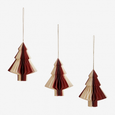 Pack Of 3 Volin Paper Christmas Ornaments Garnet Red - Sklum