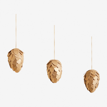 Pack Of 3 Elysia Paper Christmas Decorations Yellow Gold - Sklum