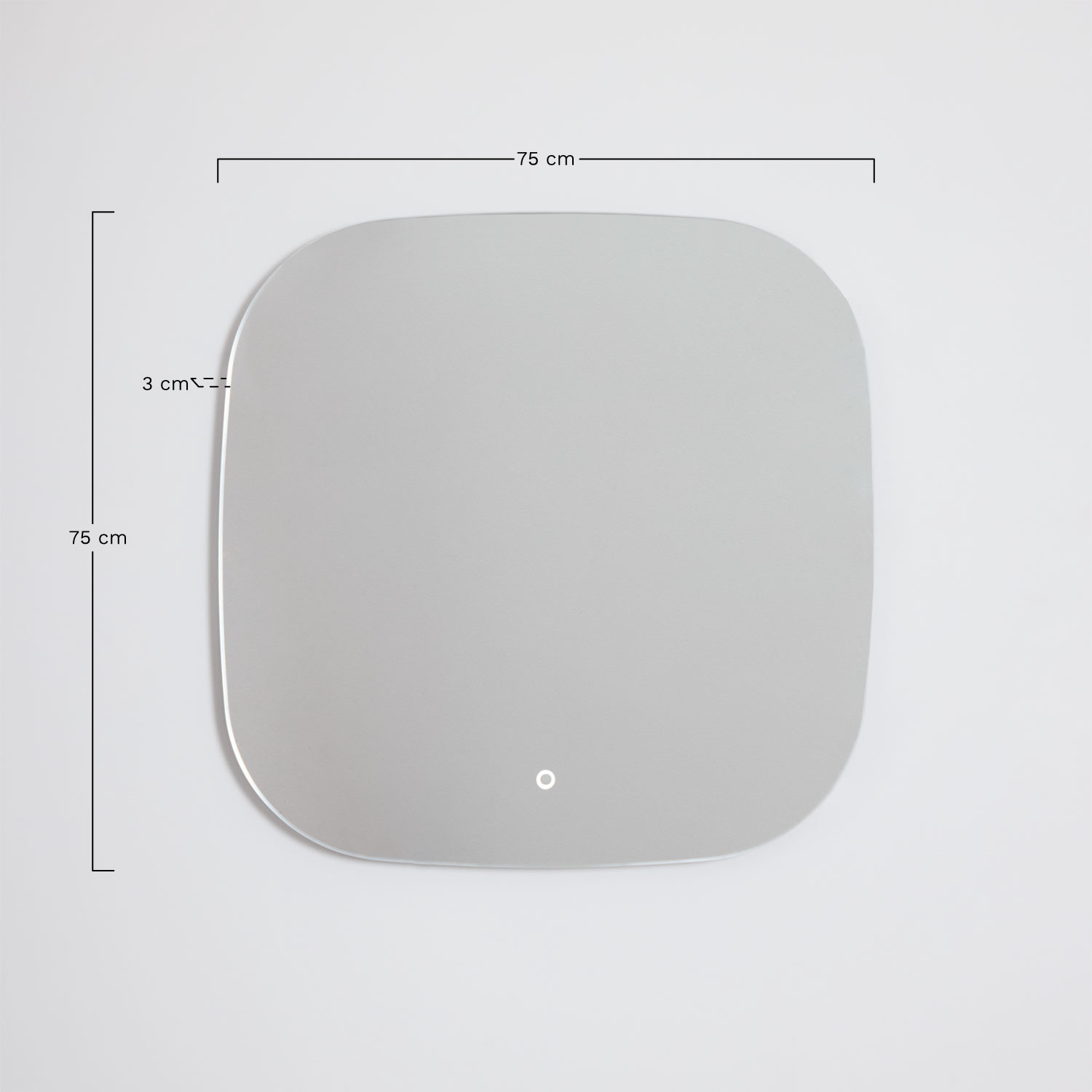 Square wall mirror 75x75 cm for bathroom with LED light and anti-fog Riben, MEASURES