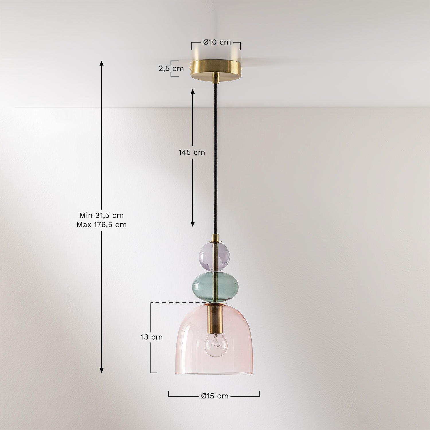 Crystal Ceiling Lamp Bezany Colors, MEASURES