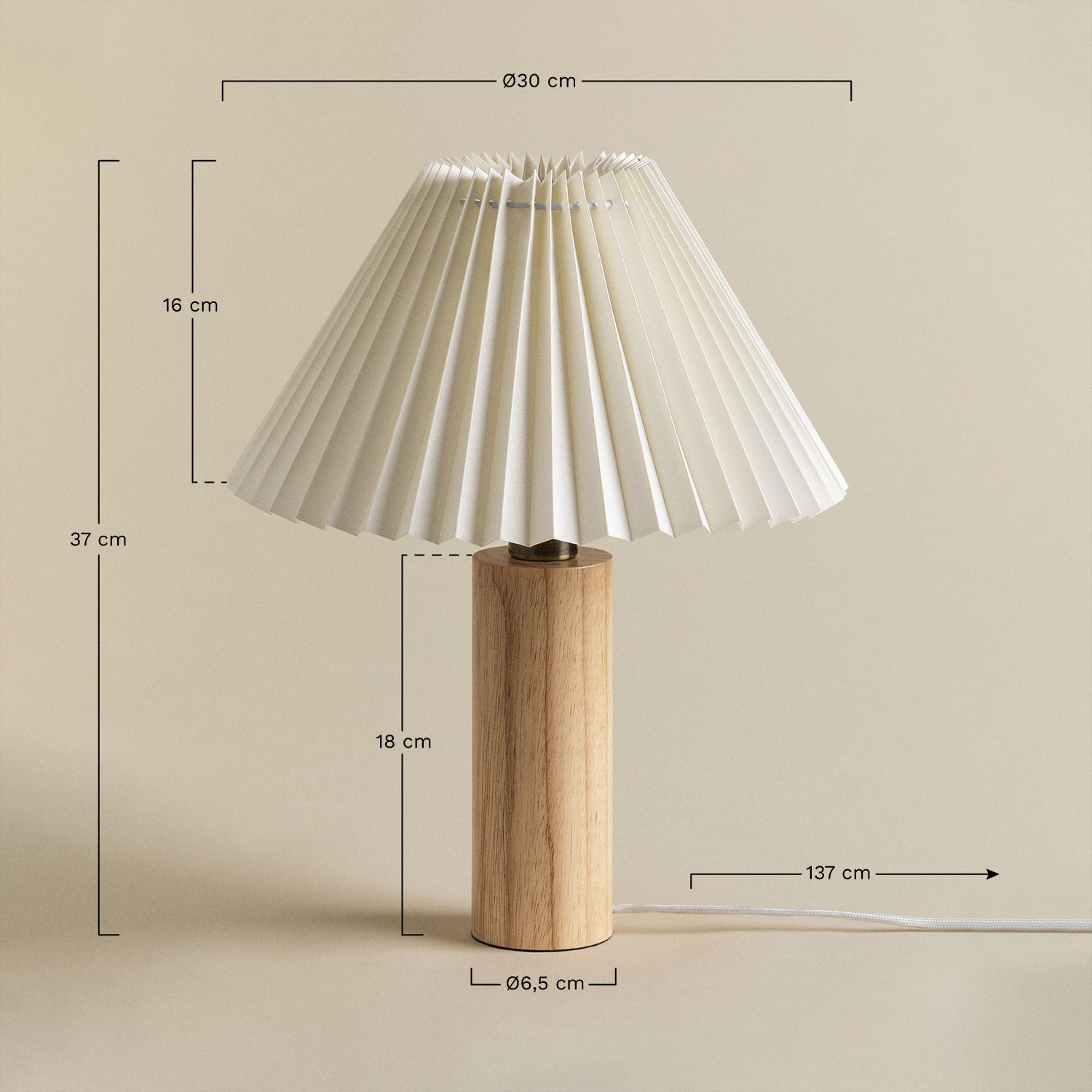 Gaines Rubber Wood Table Lamp, MEASURES