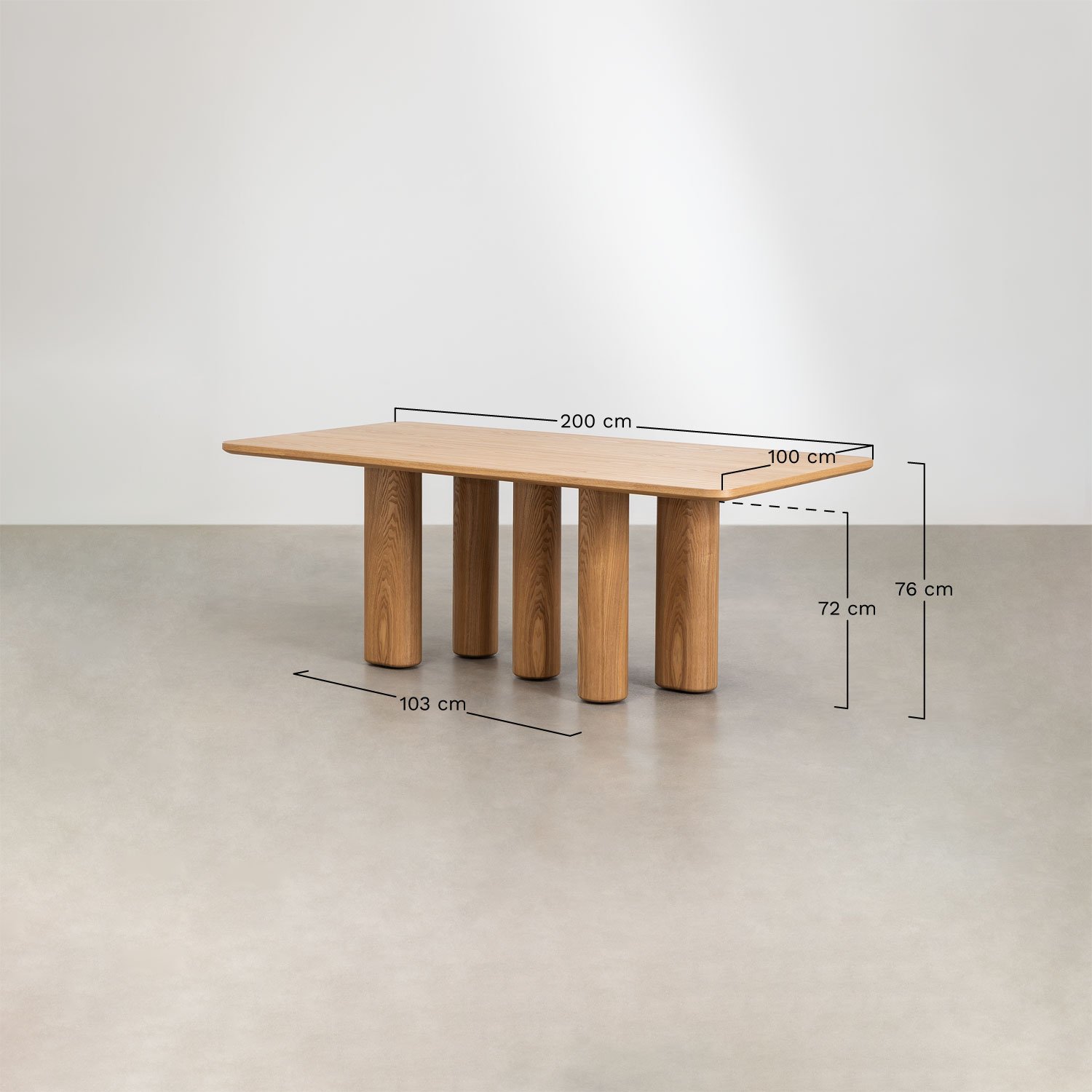 Rectangular dining table 200x100 cm in MDF and ash veneer Noelys, MEASURES