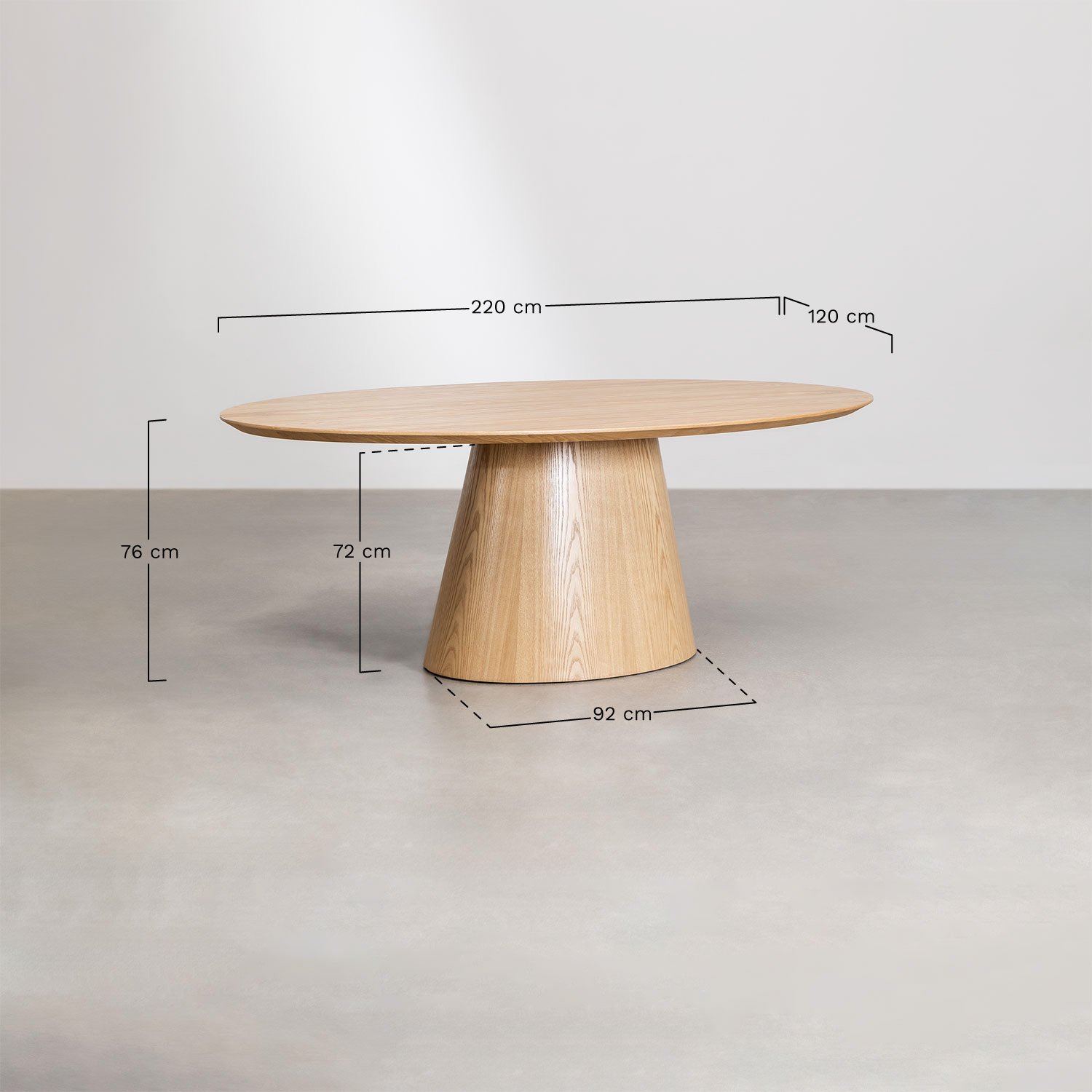 Oval wooden dining table (220x120 cm) Aura, MEASURES
