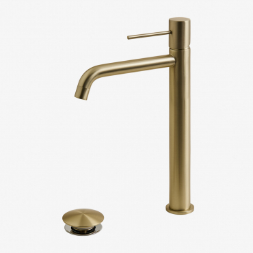Orveta Click-clack Brass Basin Faucet And Waste Valve Set Golden & ↑30 Cm & Valve Without Overflow - Sklum