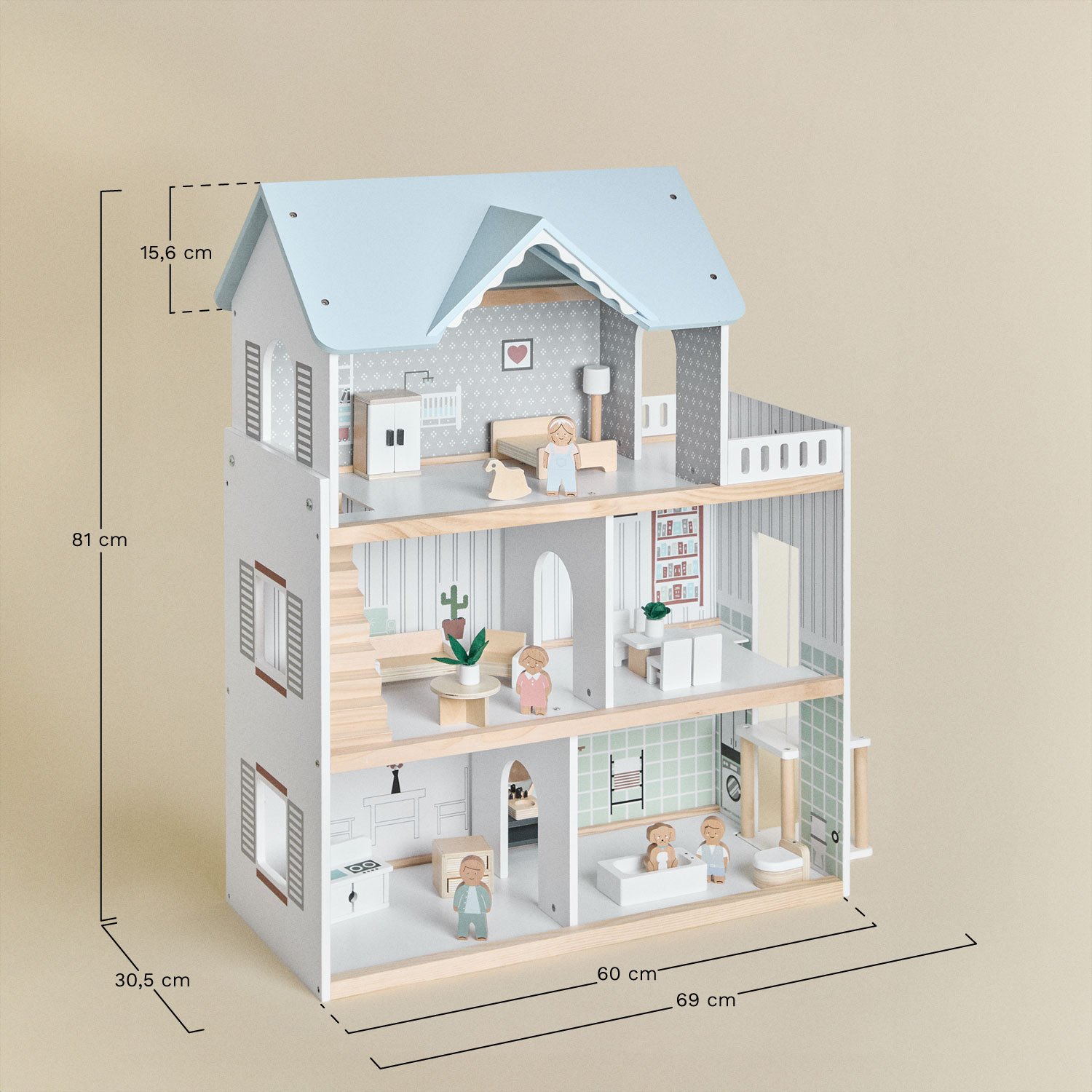 Elizabeth Kids Wooden Dollhouse, MEASURES