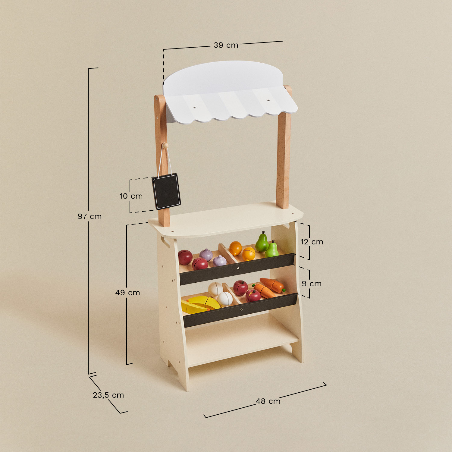 Aldebara Kids ecological wooden market, MEASURES