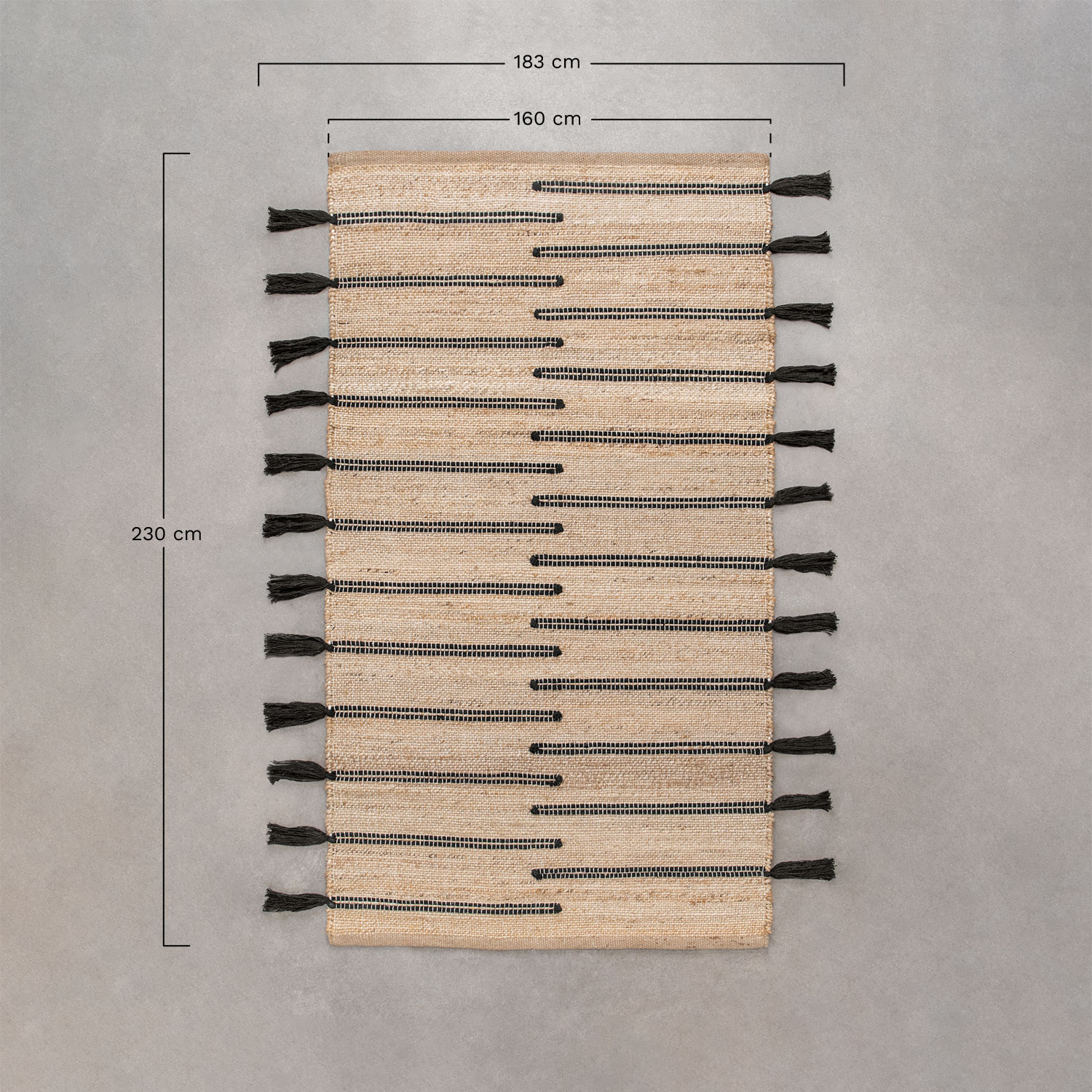 Rectangular rug in jute and fabric Plamena, MEASURES