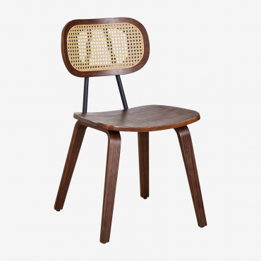 Dining Chair In Wood And Rattan Kaylia Dark Brown Wood - Sklum