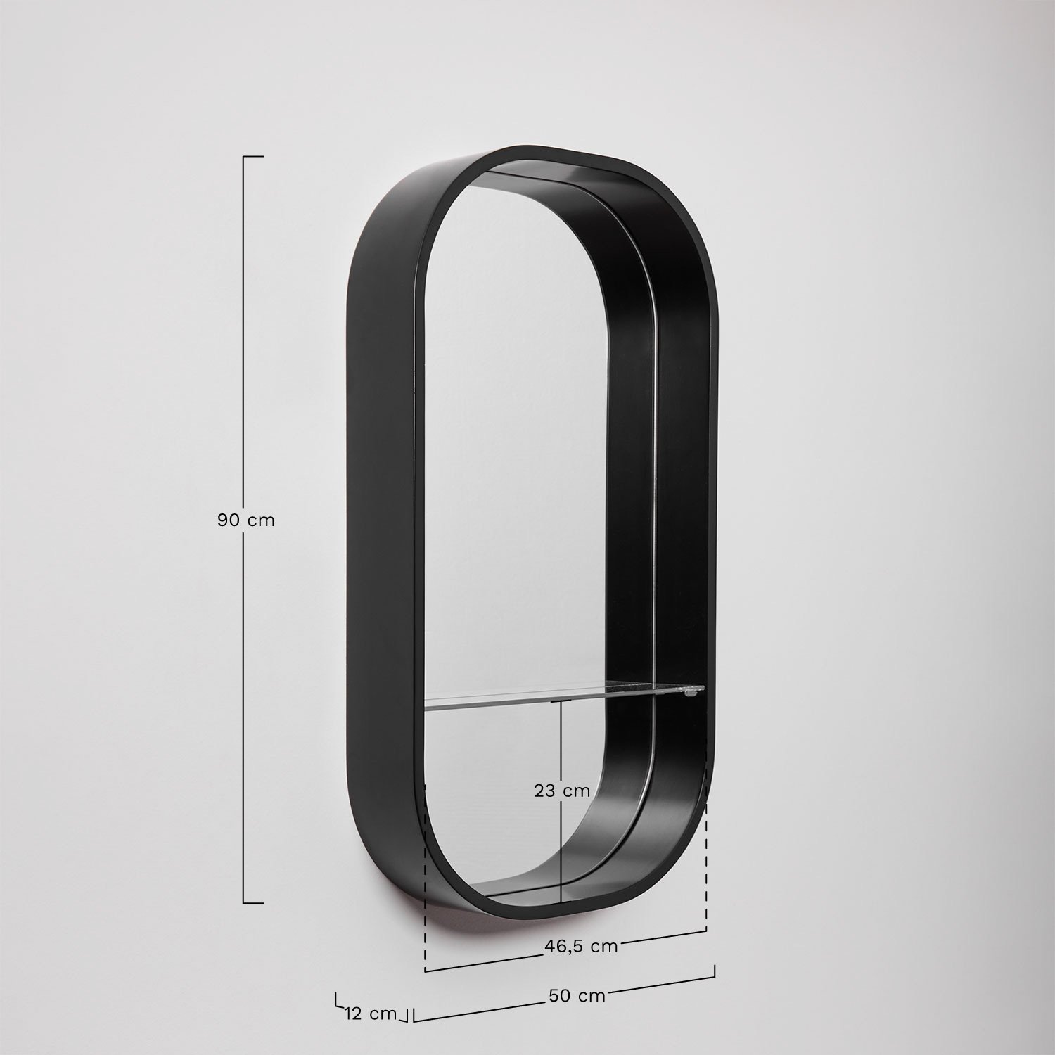 Oval wall mirror 50x90 cm for bathroom with shelf Warien, MEASURES