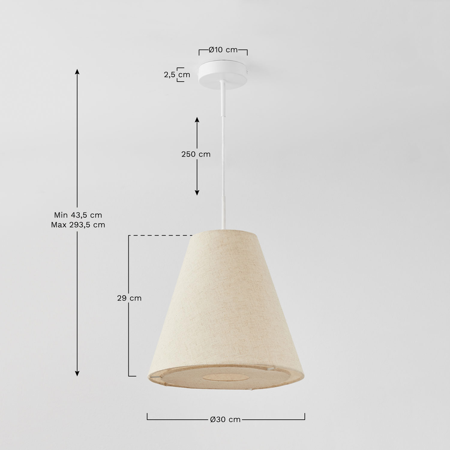 Garnet linen and cotton ceiling lamp, MEASURES