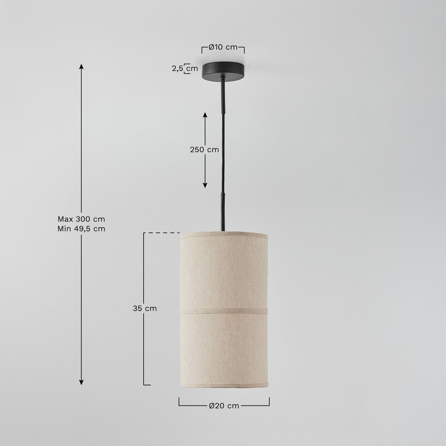 Olinda hanging ceiling lamp in recycled cotton, MEASURES
