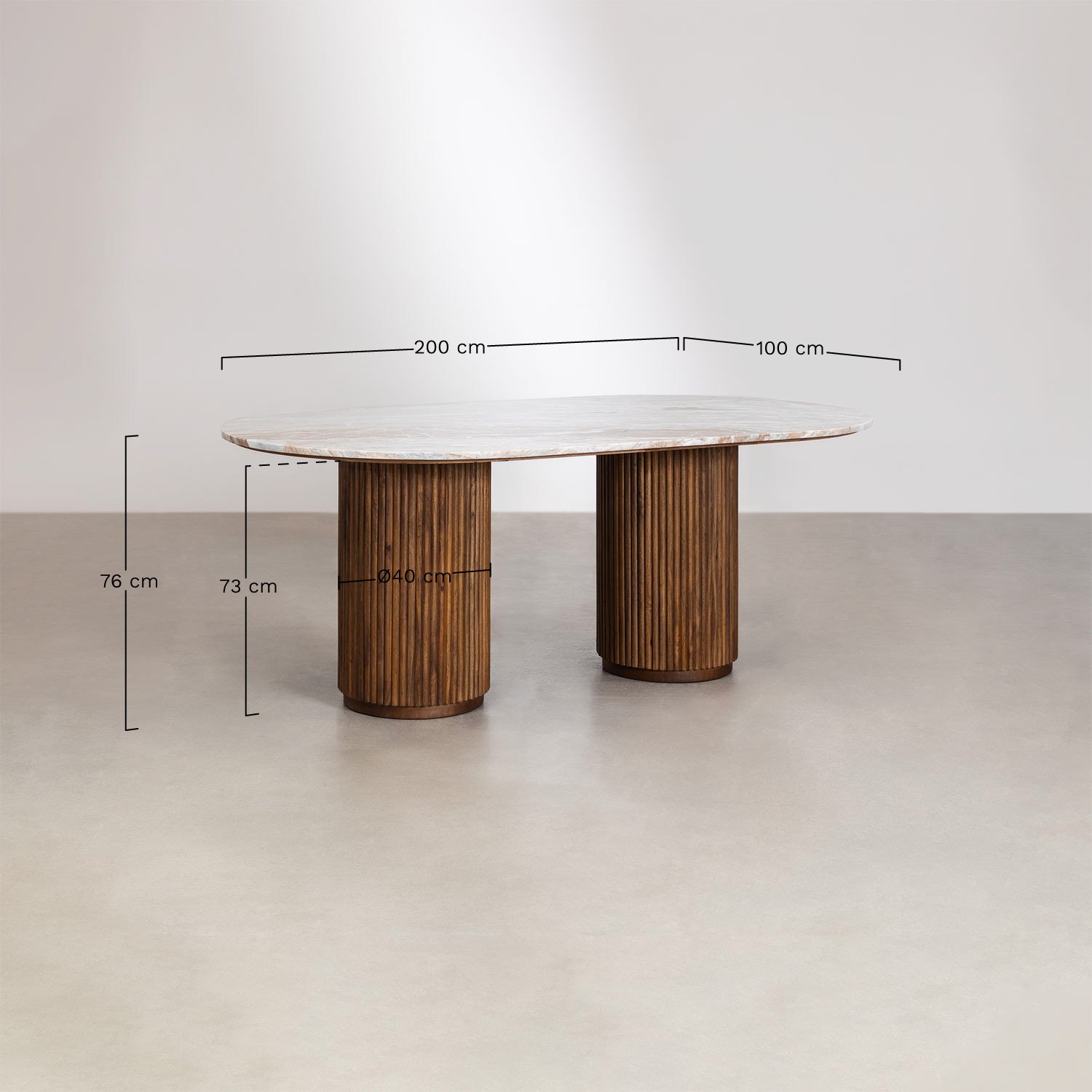 Oval dining table 200x100 cm in natural stone and mango wood Giselda, MEASURES