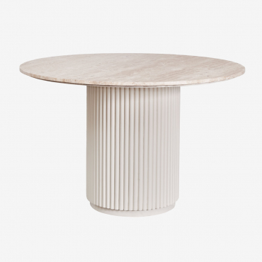 Round Dining Table In Natural Stone And Mango Wood Giselda Travertine & Ø120 Cm - Sklum
