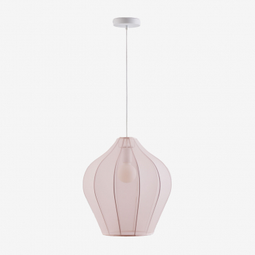 Belisa Hanging Ceiling Lamp In Metal And Fabric Cotton Candy Rose & Ø40 Cm - Sklum