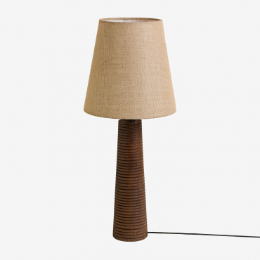 Table Lamp In Mango Wood And Vernazia Linen Dark Handle Wood - Sklum