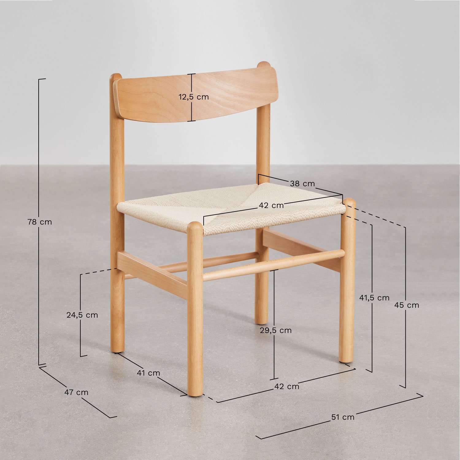 Pack of 2 Mauren wooden dining chairs, MEASURES