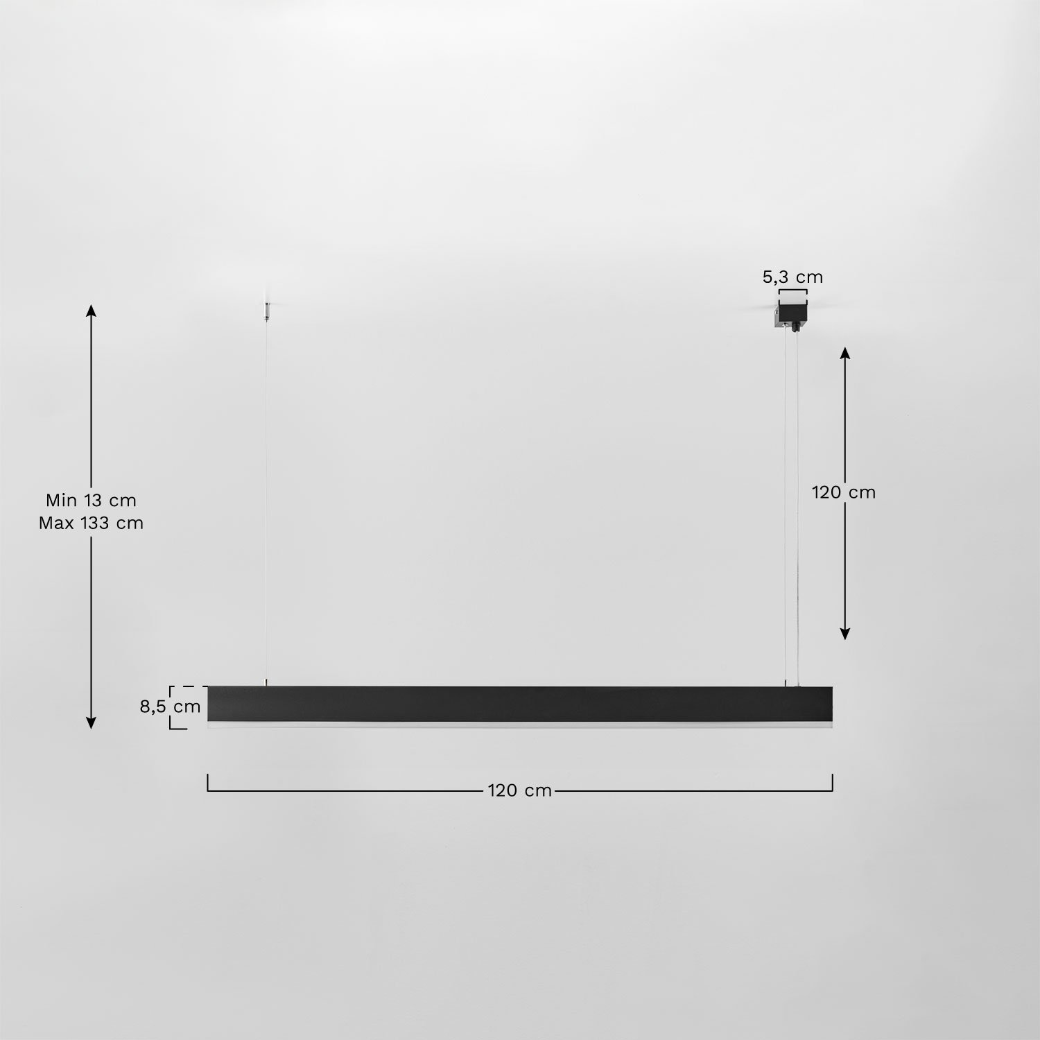 LED linear ceiling lamp in aluminium (120 cm) Sevora, MEASURES