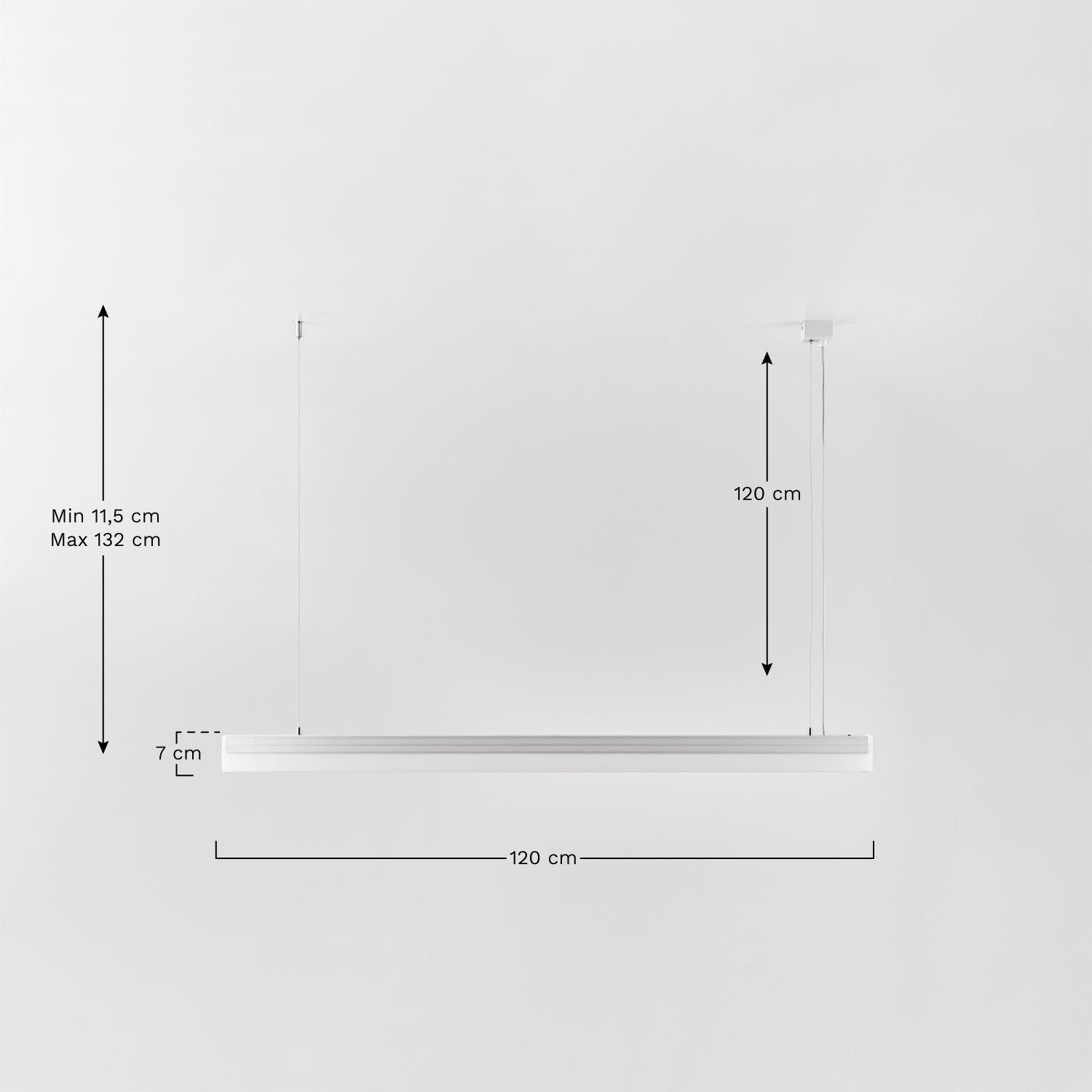 Joren linear pendant ceiling lamp ↔︎120 cm LED in aluminum, MEASURES