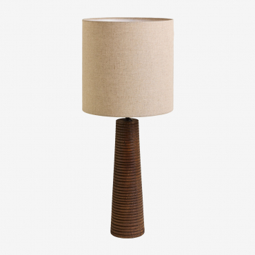 Table Lamp ↑75 Cm In Mango Wood And Sirmione Linen Light Sand Brown - Sklum