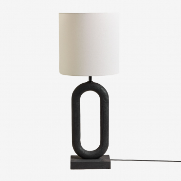 Ariadne Table Lamp In Mango Wood And Linen White & ↑75 Cm - Sklum