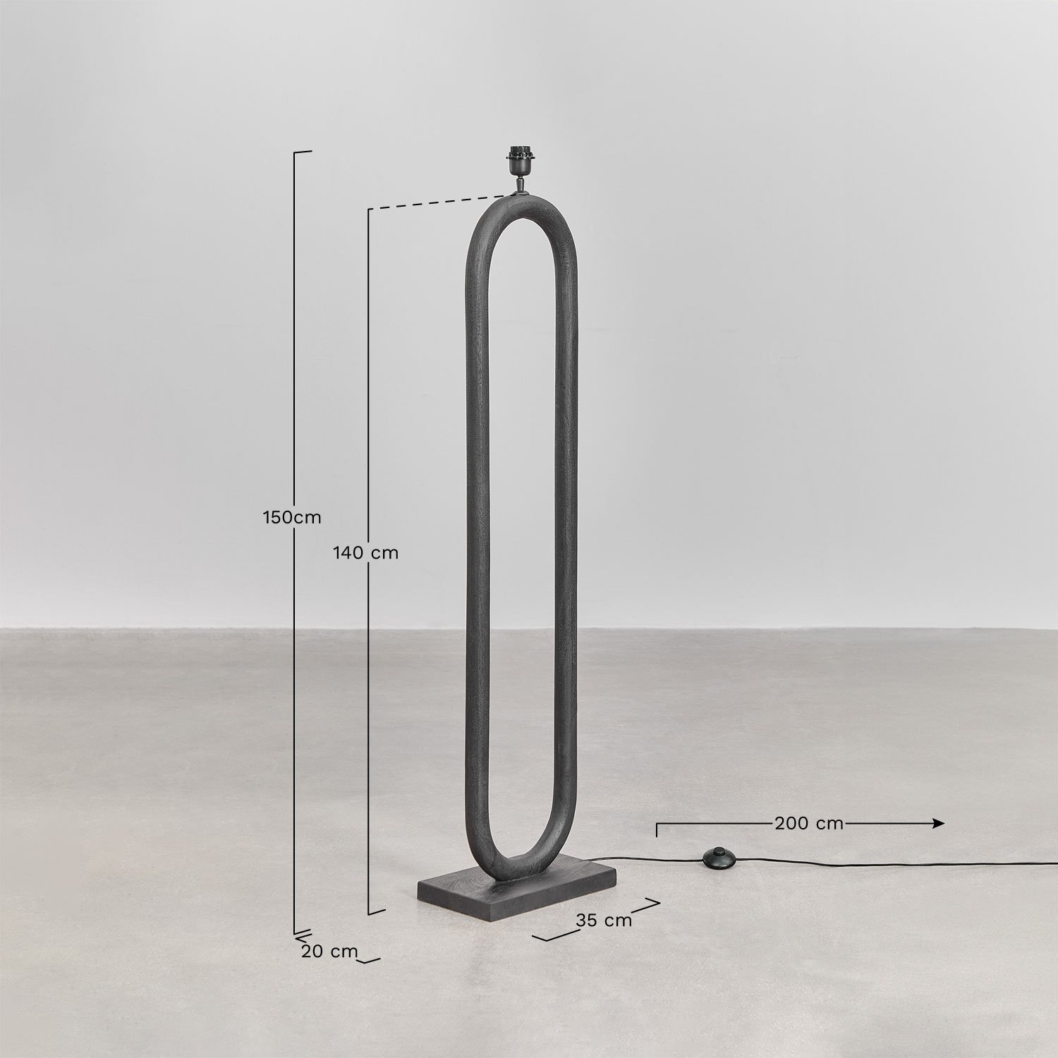 Floor lamp base ↑140cm in Tiberia mango wood, MEASURES