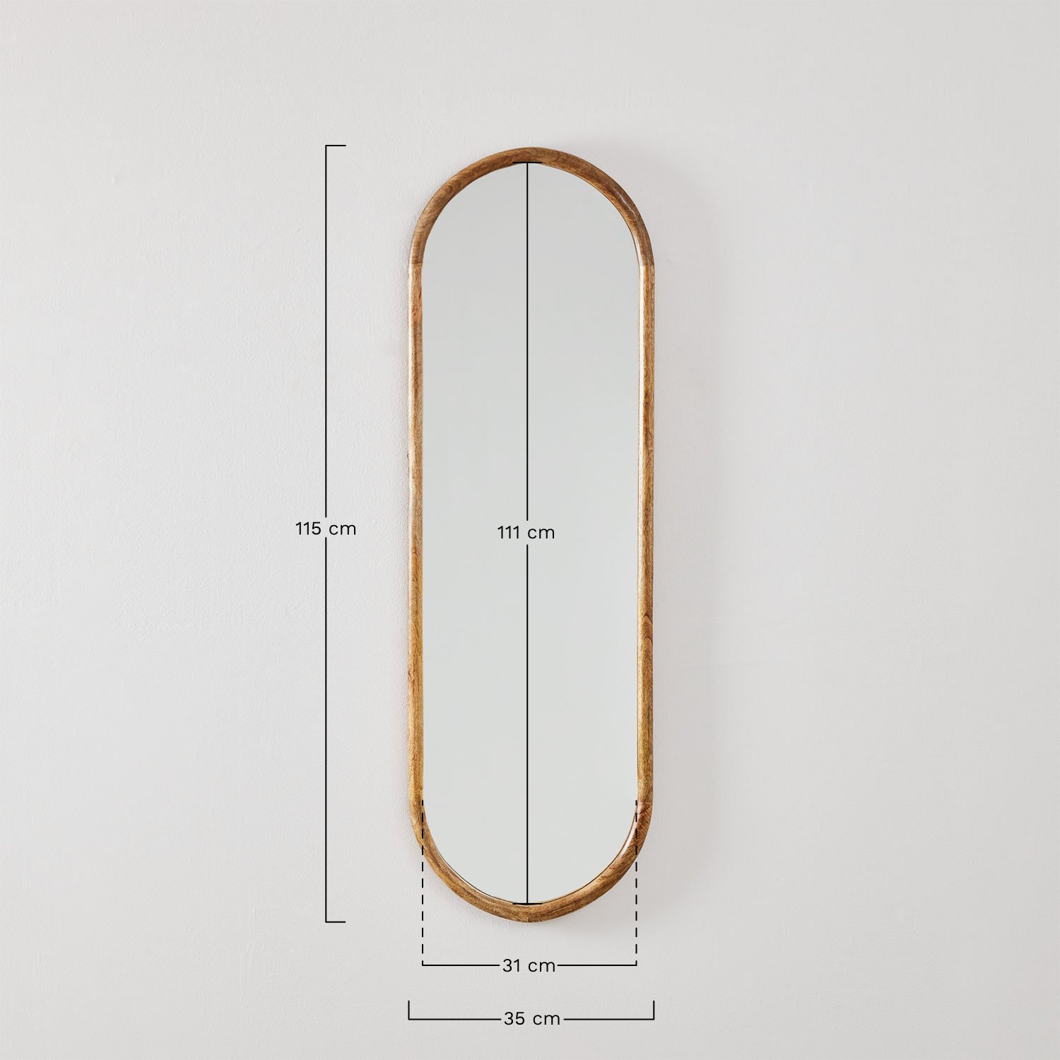 Oval mango wood wall mirror Munya, MEASURES