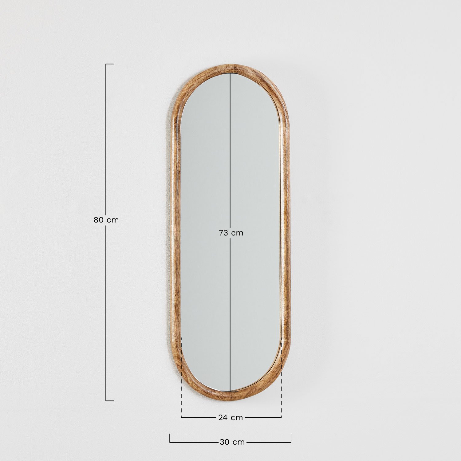 Oval mango wood wall mirror Munya, MEASURES