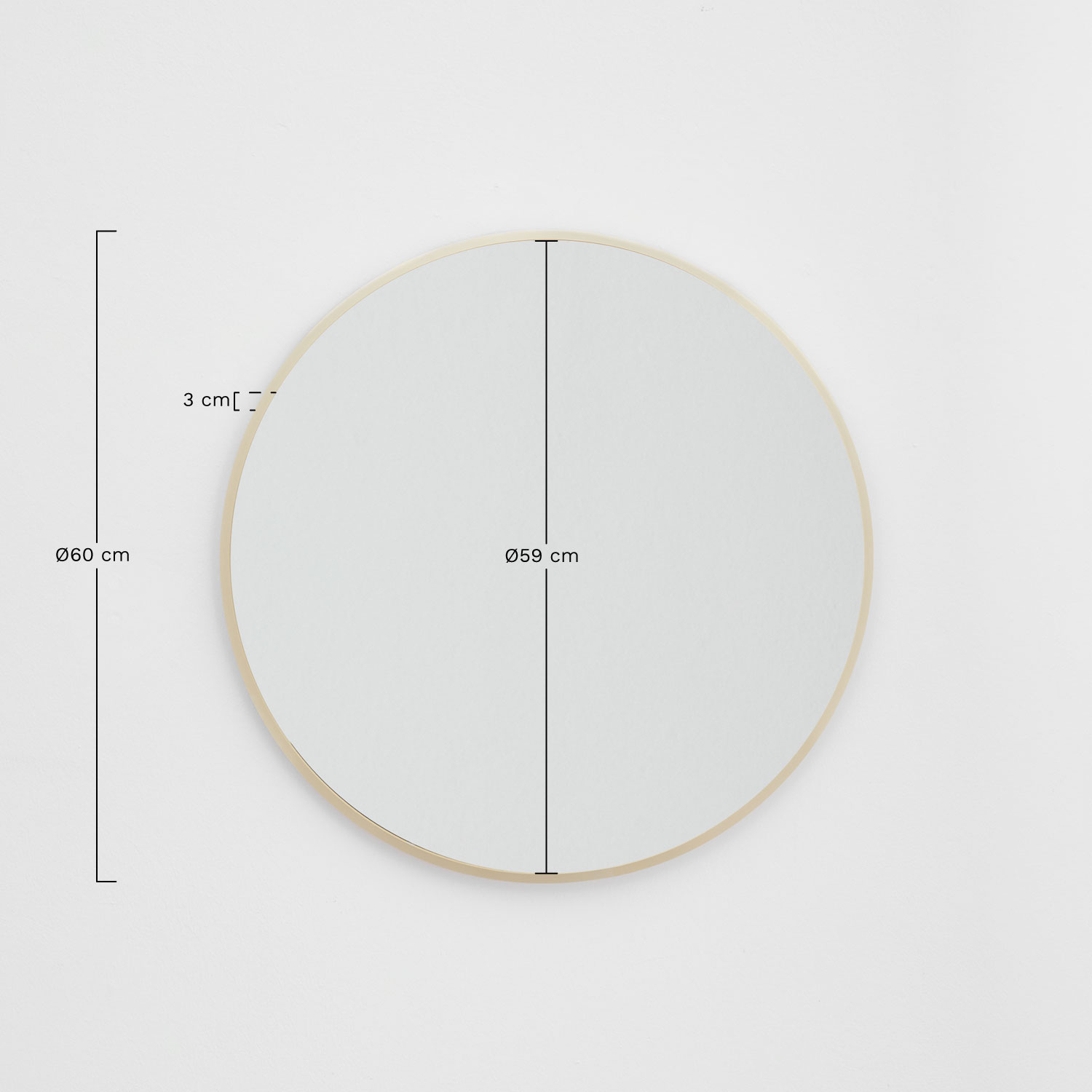 Round wall mirror Ø60 cm in aluminum Oreste, MEASURES