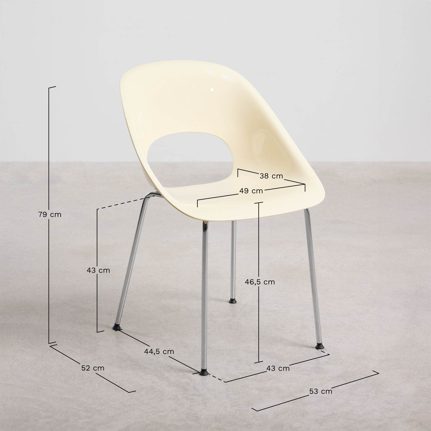 Pack of 2 dining chairs in polypropylene and iron Louna, MEASURES