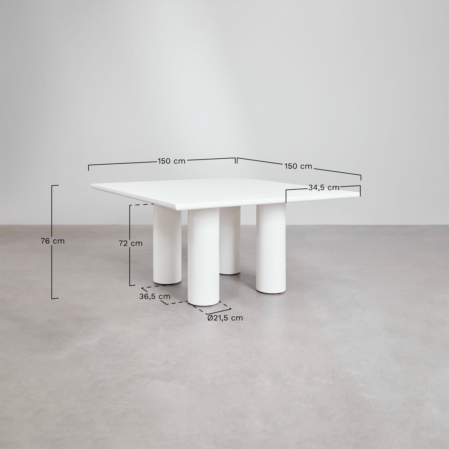 Square garden table 150x150 cm in Lisboa cement, MEASURES