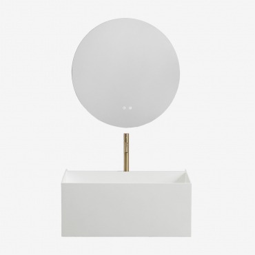 Resin Bathroom Furniture Set With Integrated Sink And Nerine Led Light White & Round Led And Antifog Ø70 Cm Riben & Golden ↑30 Cm - Sklum