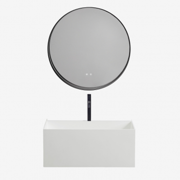 Bathroom Furniture Set In Resin With Integrated Washbasin And Led Light Nerine White & Round Led And Antifog Black Ø80 Cm Kimacs & Black - Sklum