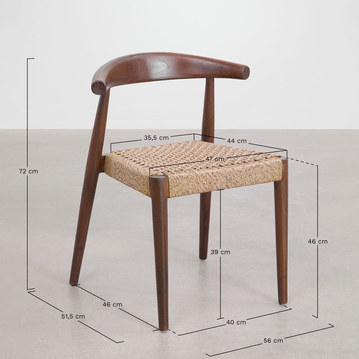 Pack of 4 Celle teak wood garden chairs, MEASURES