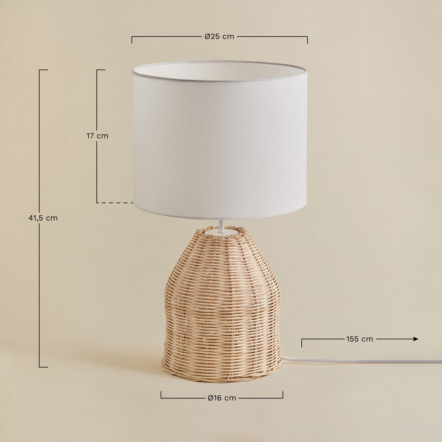 Zakai rattan table lamp, MEASURES
