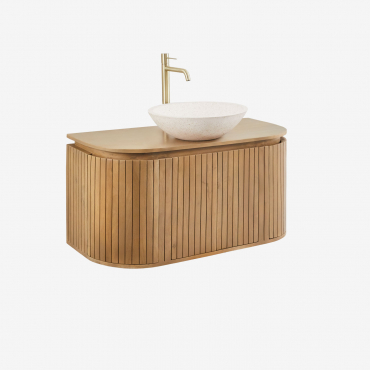 Mango Wood Bathroom Furniture Set Analis Natural Wood & Round Cement White Ø40 Cm Zavion & Mirrorless & Golden ↑30 Cm With - Sklum