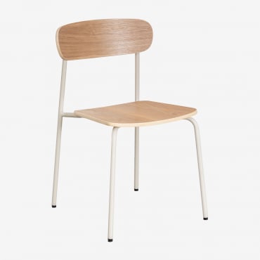 Wilpier Stackable Dining Chair In Iron And Wood Tapioca Beige & Natural Wood - Sklum