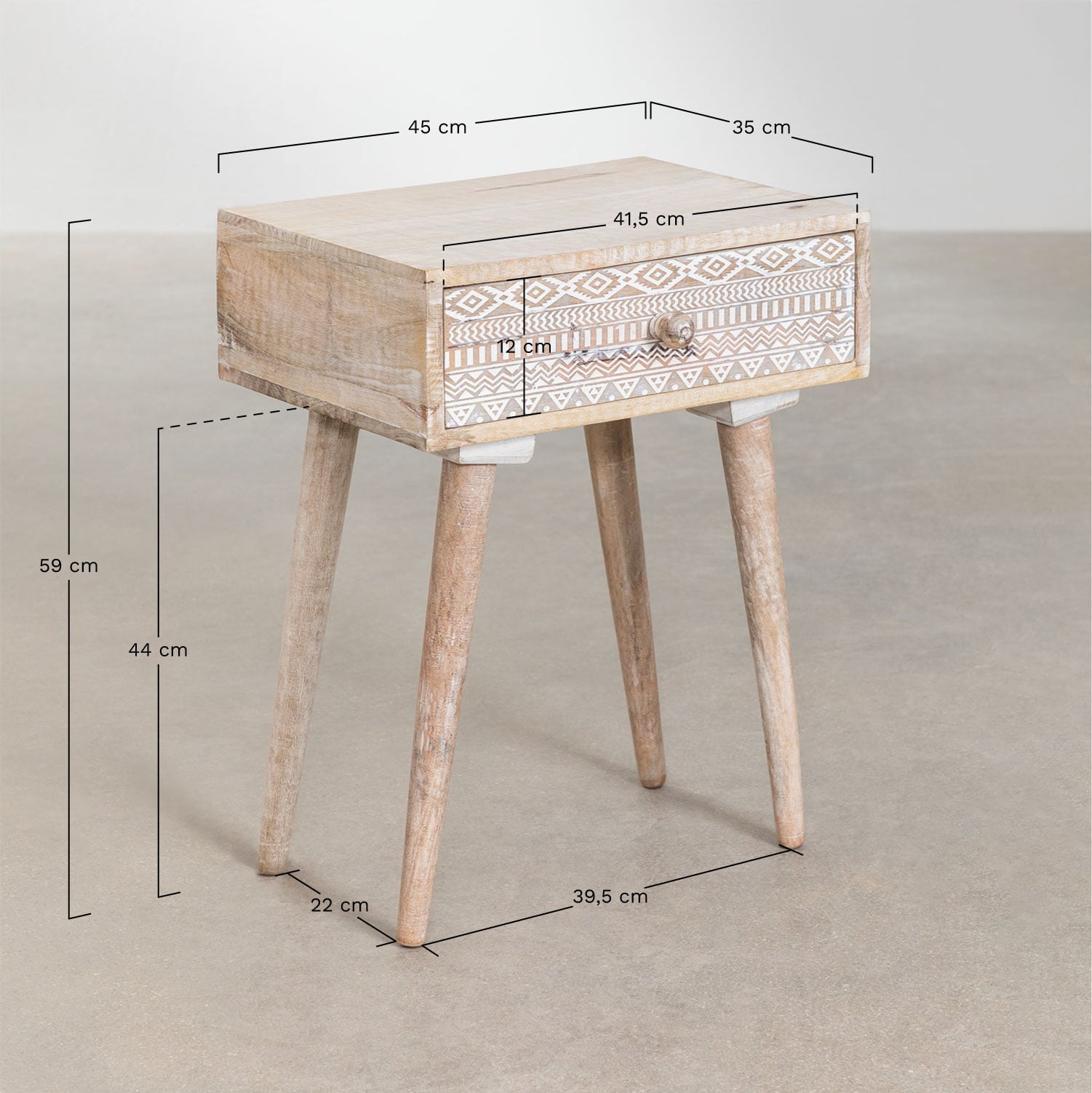 Ukurla mango wood nightstand, MEASURES