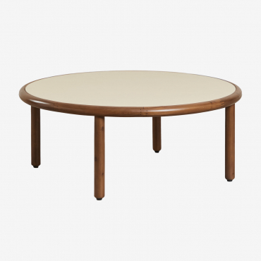 Olivia Round Garden Coffee Table In Acacia Wood Beige Semoline & Dark Acacia Brown & Ø80 Cm - Sklum