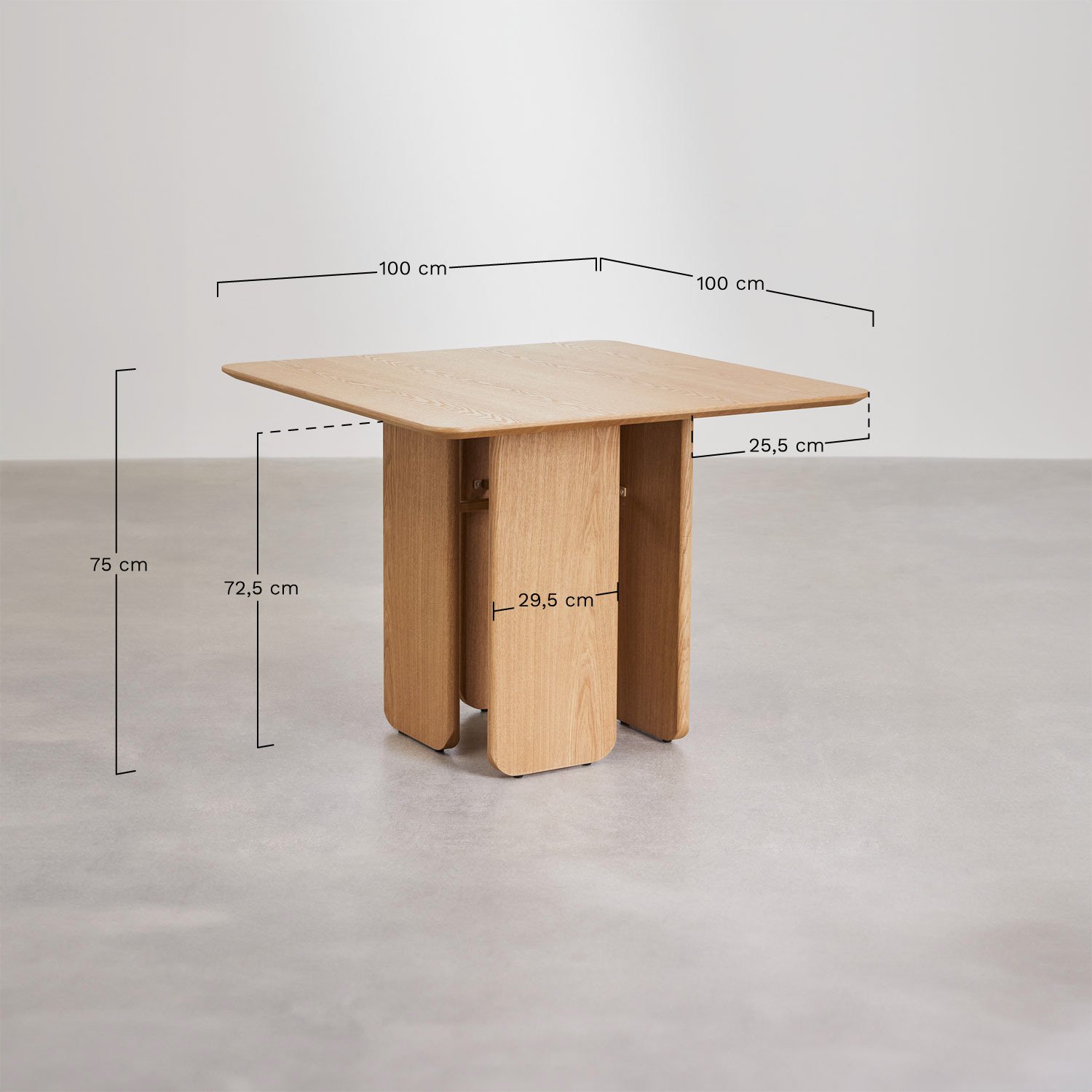 Square dining table 100x100 cm in MDF and ash veneer Ginger, MEASURES