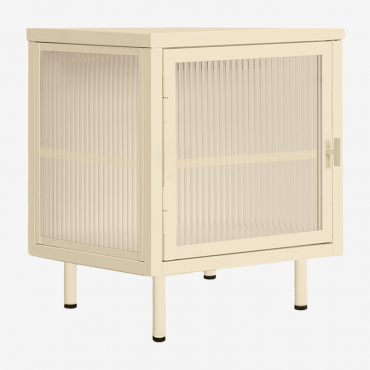 Pack Of 2 Paoline Steel And Glass Bedside Tables Beige Cream - Sklum