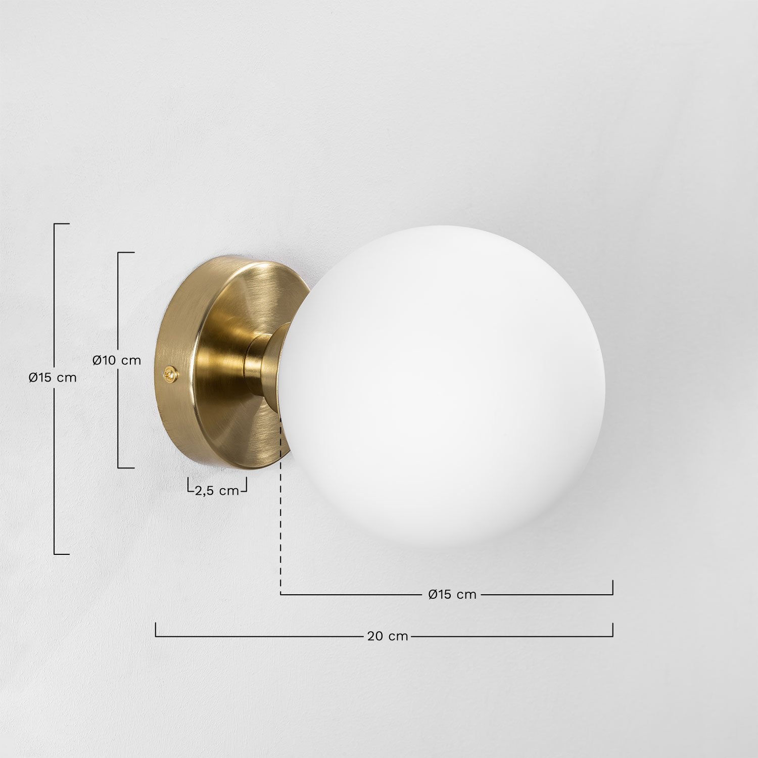 Wall lamp with Uvol Traditional glass ball, MEASURES