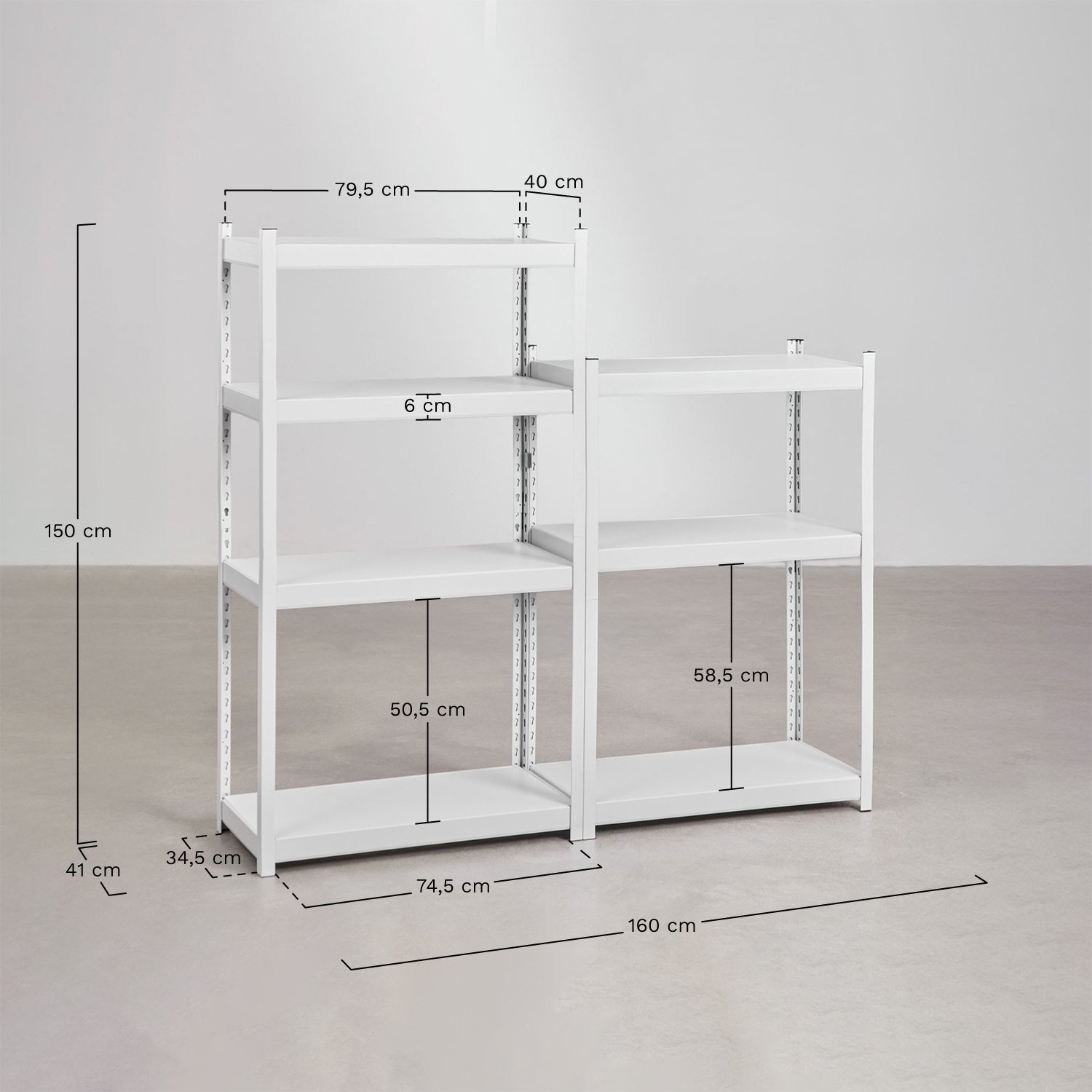 Set of 2 steel shelves (150-120x80 cm) Crenzi, MEASURES