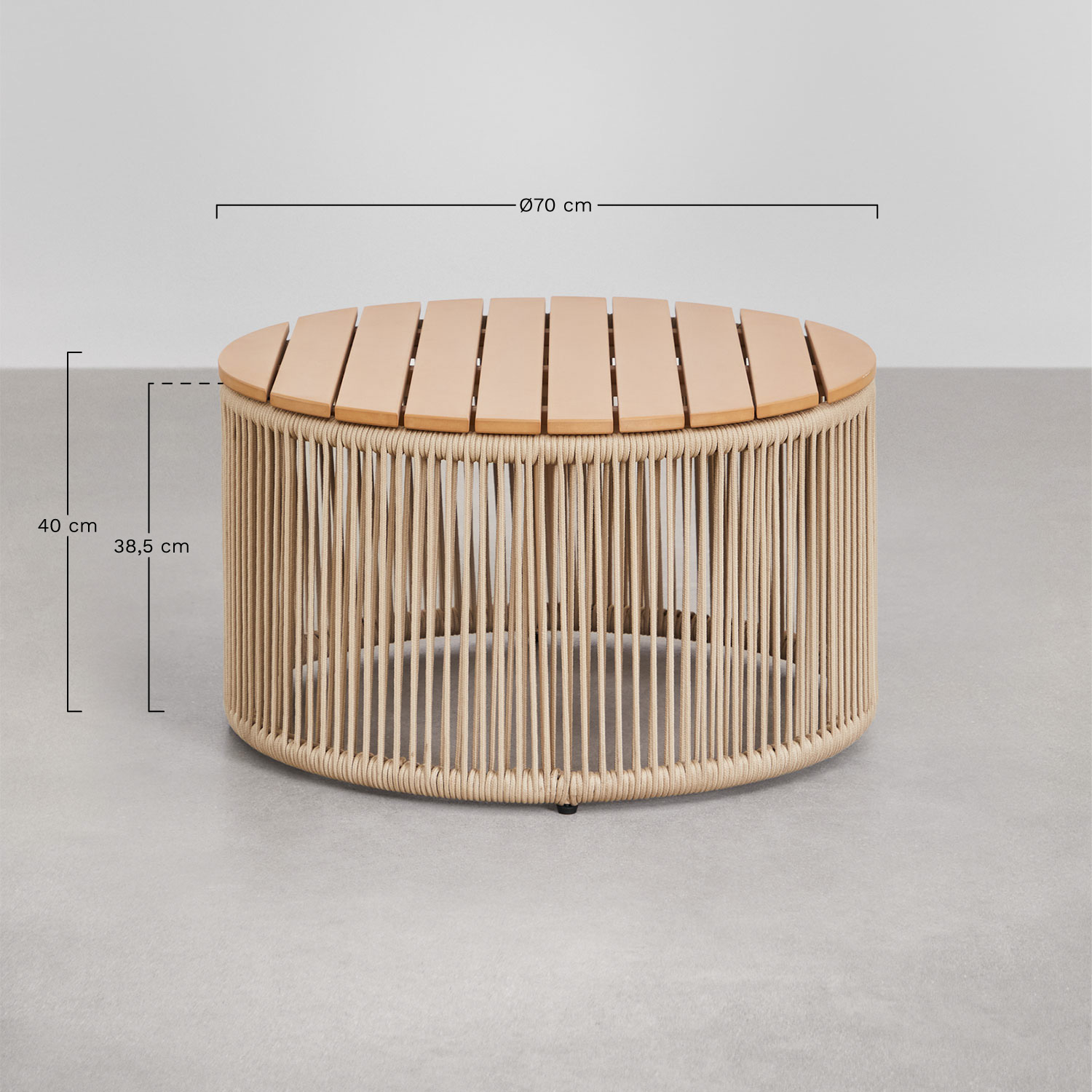 Calipso coffee table in iron and braided rope , MEASURES